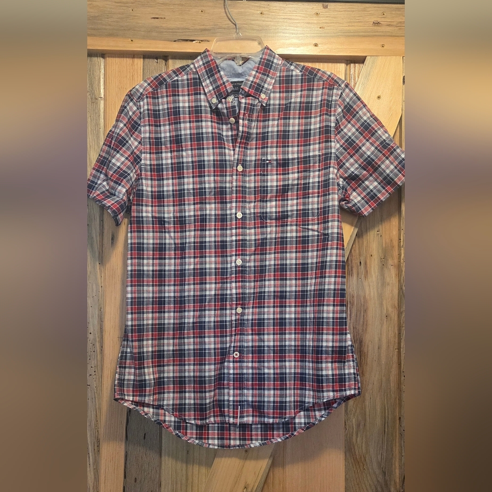 Tommy Hilfiger Red and Blue Plaid Button Down Shirt